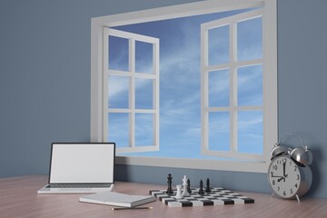 window view outside work 3d render