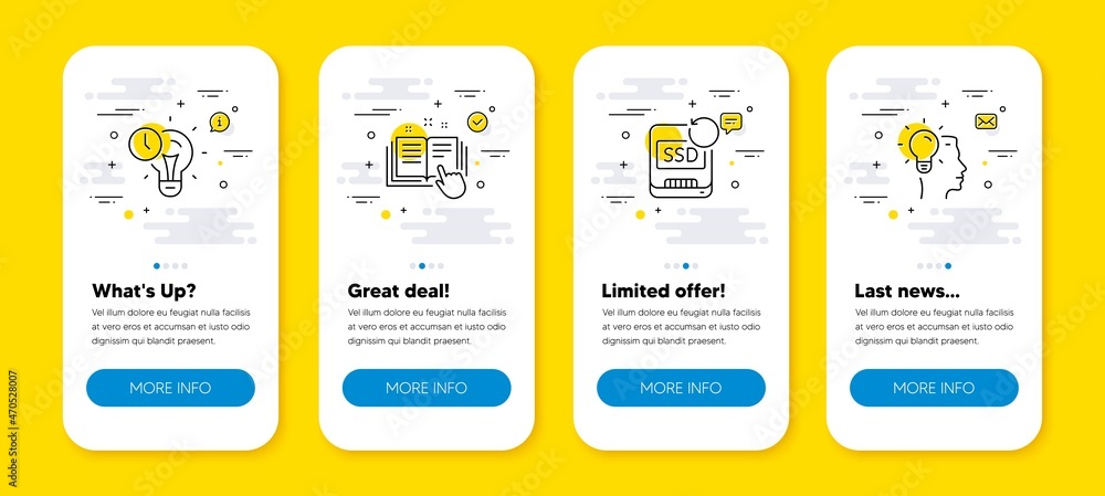 Poster vector set of recovery ssd, time management and technical documentation line icons set. ui phone app