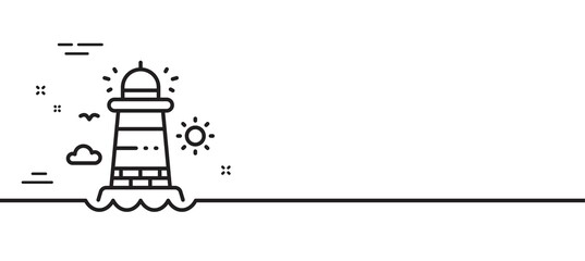 Lighthouse line icon. Beacon tower sign. Searchlight building symbol. Minimal line illustration background. Lighthouse line icon pattern banner. White web template concept. Vector