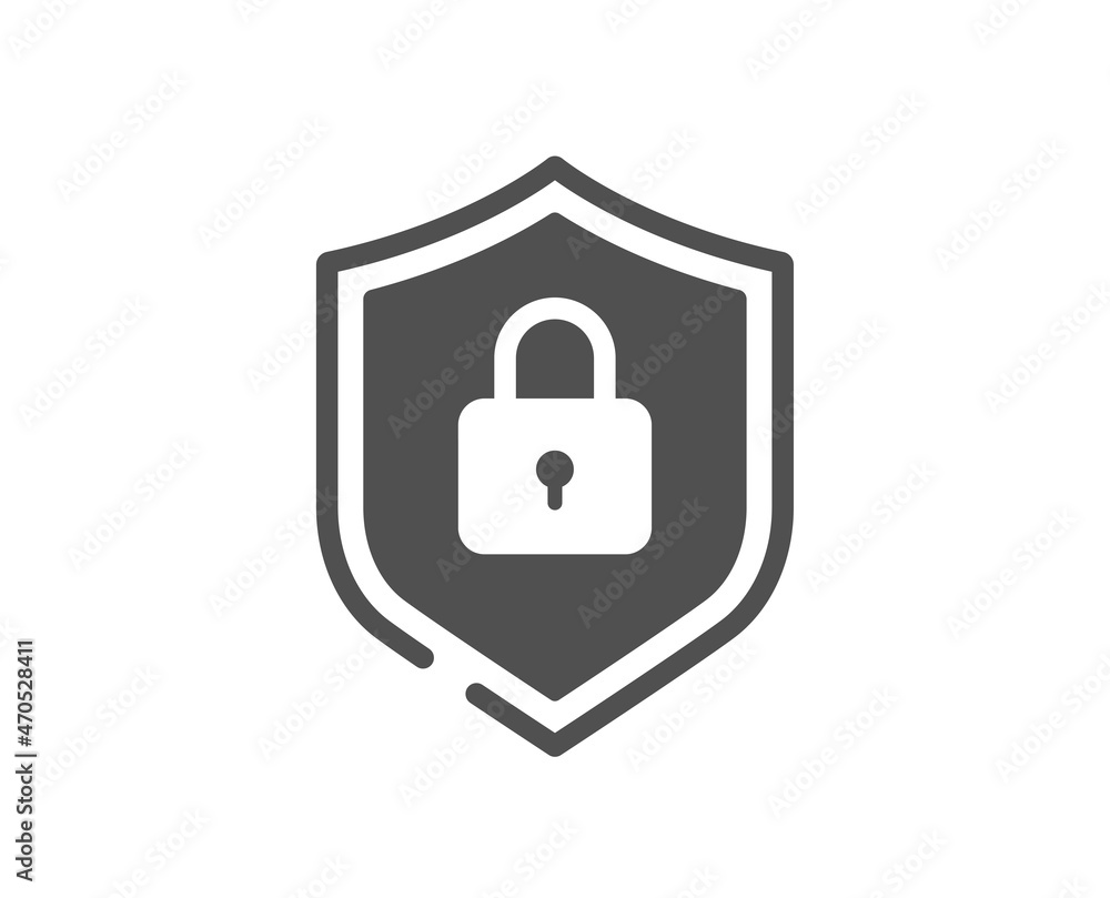 Poster shield icon. privacy secure sign. safe defense symbol. classic flat style. quality design element. s