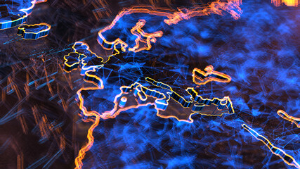 Europe cybersecurity network information technology for internet of things IOT with big data cloud computing - 3D Illustration rendering