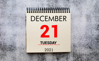 December 21. Calendar on white background. illustration concept