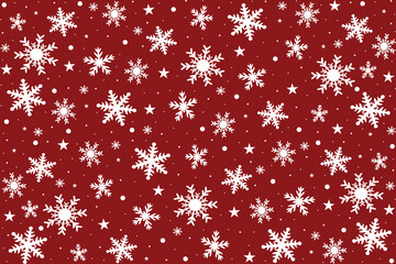 A red Christmas background with snowflakes. Vector design for christmas holidays..
