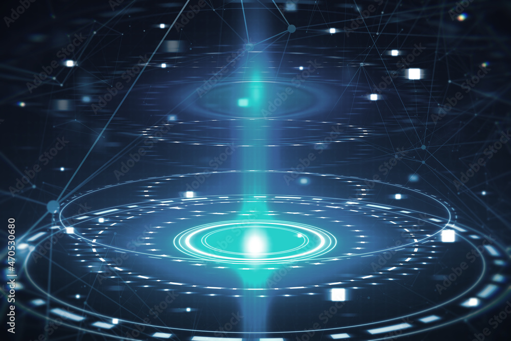Poster Abstract creative gaming interface on blue sky background. Future and virtual reality concept. 3D Rendering.