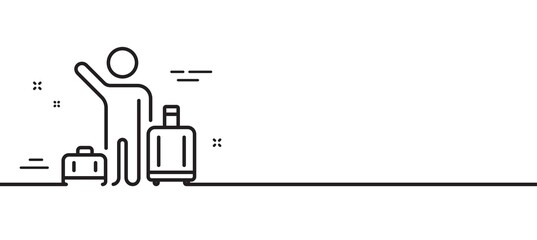Baggage reclaim line icon. Airport transfer sign. Flight bags symbol. Minimal line illustration background. Airport transfer line icon pattern banner. White web template concept. Vector