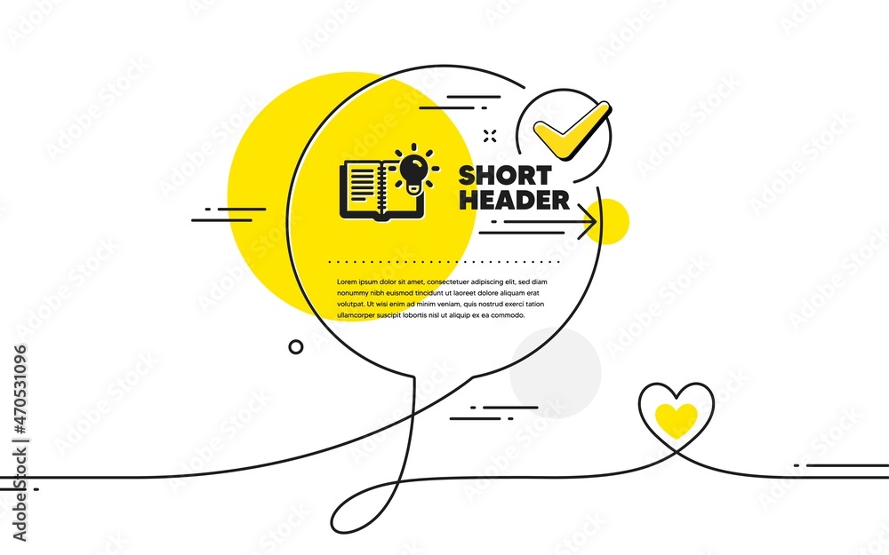 Poster product knowledge icon. continuous line check mark chat bubble. education process sign. product know