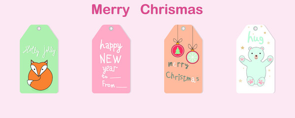 Christmas gift tags with cute characters and with text. Set of tags for sale .