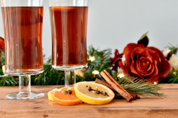 Christmas and New Year's holiday mixed drinks for celebrating the winter season. Restaurant bar drinks made at home party background. 