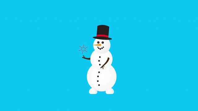 Snowman appear with paint effect and snowflake magic at it's hand.