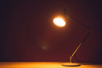 desk lamp with bright light, copy-space background