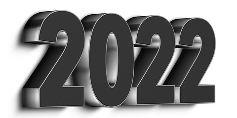 3D Rendition of the  Year 2022 With Silver Finish on a White Background.