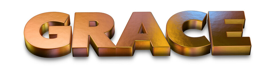 3D Word Grace With Gold Finish Isolated on a White Background