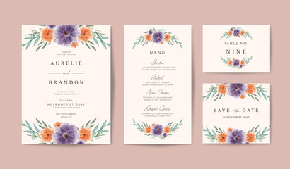 Obraz premium Wedding invitation template with simple and beautiful bouquet floral decorative