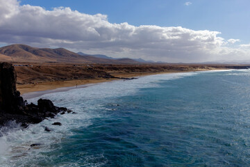 Aerial view on the beach El Cotillo on the Canary Island Fuerteventura.