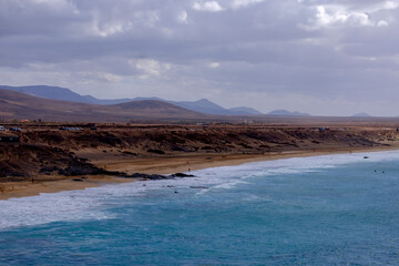 Aerial view on the beach El Cotillo on the Canary Island Fuerteventura.
