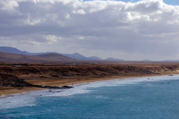 Aerial view on the beach El Cotillo on the Canary Island Fuerteventura.