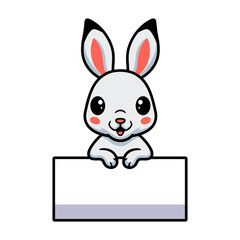 Cute little rabbit cartoon with blank sign