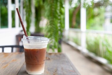 Iced cappuccino in a plastic take-out cup