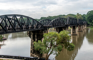 Fototapeta na wymiar Bridge over the River Kwai in Kanchanaburi Thailand