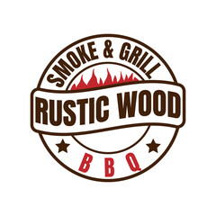 rustic bbq smoke and grill stamp logo design vector