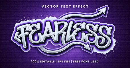 Rucksack Fearless text, 3d graffiti editable text effect template © Aze