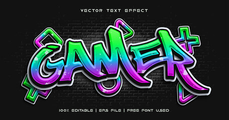 Gamer text, graffiti editable text effect style - obrazy, fototapety, plakaty