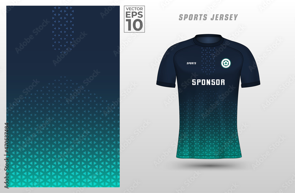 Wall mural Green blue t-shirt sport design template with polygon pattern for soccer jersey. Sport uniform in front view. Tshirt mock up for sport club. Vector Illustration.