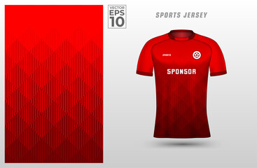 Red t-shirt sport design template with line halftone pattern for soccer jersey. Sport uniform in front view. Tshirt mock up for sport club. Vector Illustration