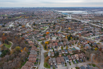 Drone photo of Brampton by Hurontario and the 410 and sandalwood parkway  loafers lake  and Turnberry golf club in view 