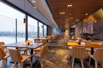 Interior of a modern mountain restaurant