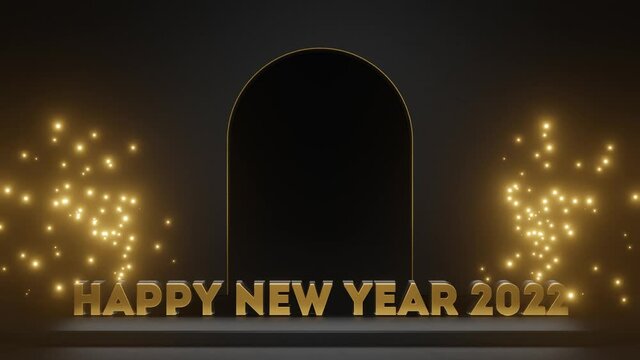 Happy new year 2022 text 3d animation with sparkling fireworks. New Year background. 4k resolution video . 3d illustration rendering . Looping video