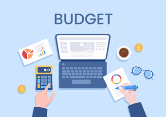 Budget Financial Analyst to Managing or Planning Spending Money at Checklist on Clipboard, Calculator and Calendar Background Vector Illustration