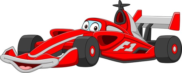 Cartoon smiling formula racing car mascot