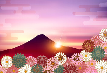 富士山　菊　年賀状　背景