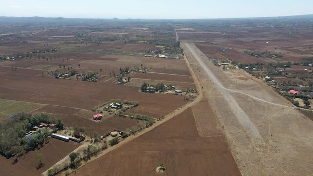Aerial overview of an old abonded airstrip in rural Kenya