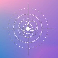 Abstract illustrtion of simple mandala with dots and dash, in pink gradient background