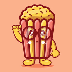genius popcorn mascot isolated cartoon in flat style