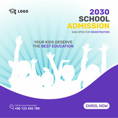 School education admission social media post template & back to school web banner or square flyer poster - obrazy, fototapety, plakaty