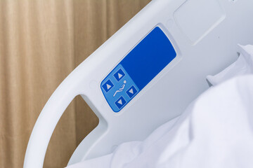 Internal keypad of adjustable bed Close up in hospital room