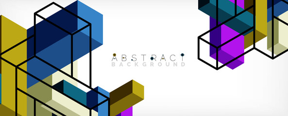 Abstract background. 3d cubes, cubic elements and blocks. Techno or business concept for wallpaper, banner, background, landing page