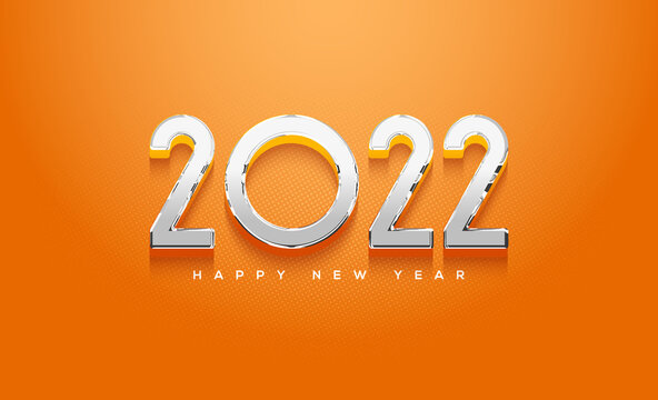 2022 happy new year with numbers on yellow background