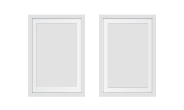 Photo frame on wall. Square frame set. Blank pictures. Photo frame. Vector isolated picture frame mockup with shadow on transparent background. Poster frame mockup. Stock vector.