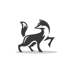 Abstract stand standing fox or wolf silhouette vector logo icon, with black and white color