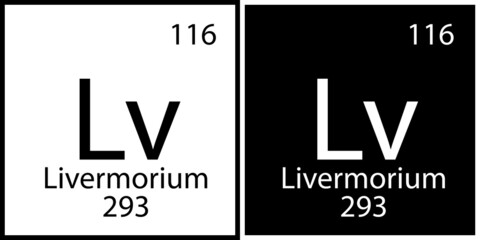 Livermorium chemical element sign. Periodic symbol. Black and white. Mendeleev table. Vector illustration. Stock image.
