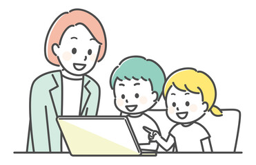illustration of kids and pc