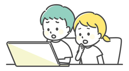 illustration of kids and pc