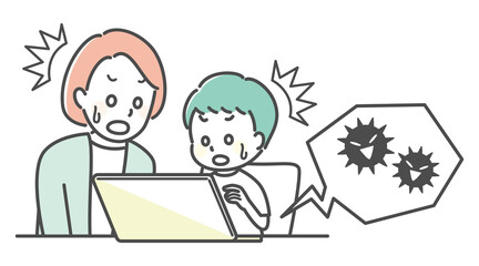 illustration of kids and pc