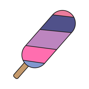 Colored ice cream icon. Summer symbol. Frozen food. Cartoon art design. Hand drawn. Vector illustration. Stock image. 