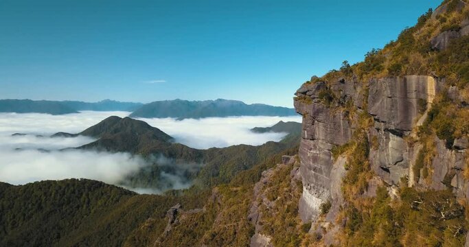Drone Fly Over Top Down View of Mount Rochfort in New Zealand - Dolly Shot