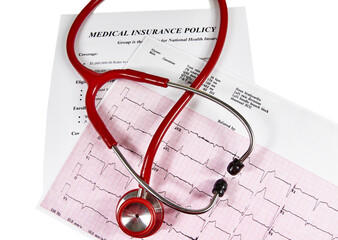 Abnormal Echocardiograph Report with Medical Insurance policy and a Red Stethoscope